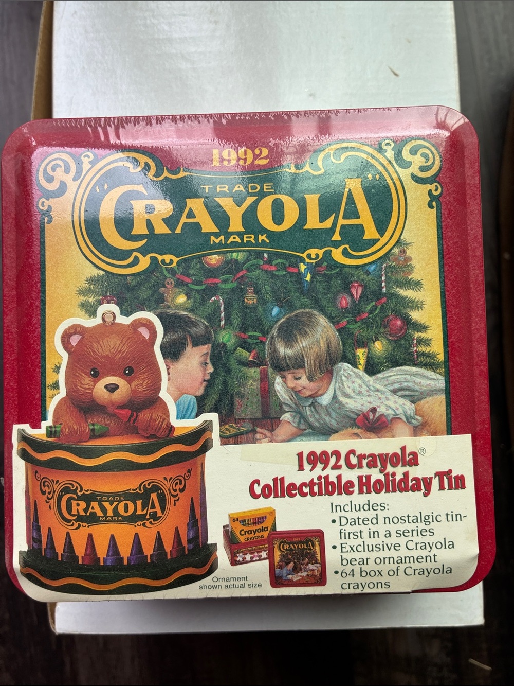 Vtg 90s 1992 Crayola Crayon Collectible Christmas Tin Sealed Ornament Unopened‎